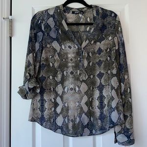 Snake skin print, vneck, sheer blouse